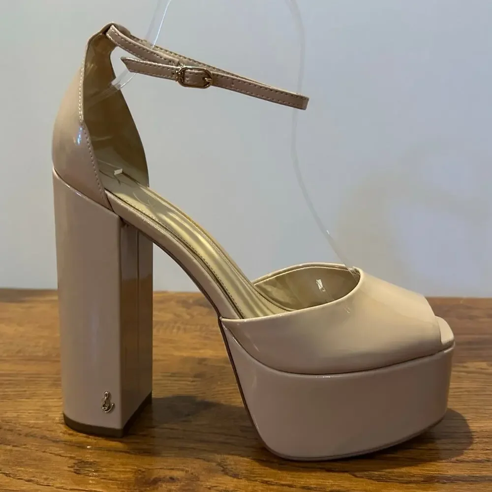 Sam Edelman Kori Women’s Peep Toe Platform Sandals Beige Size 9 Modern Chic